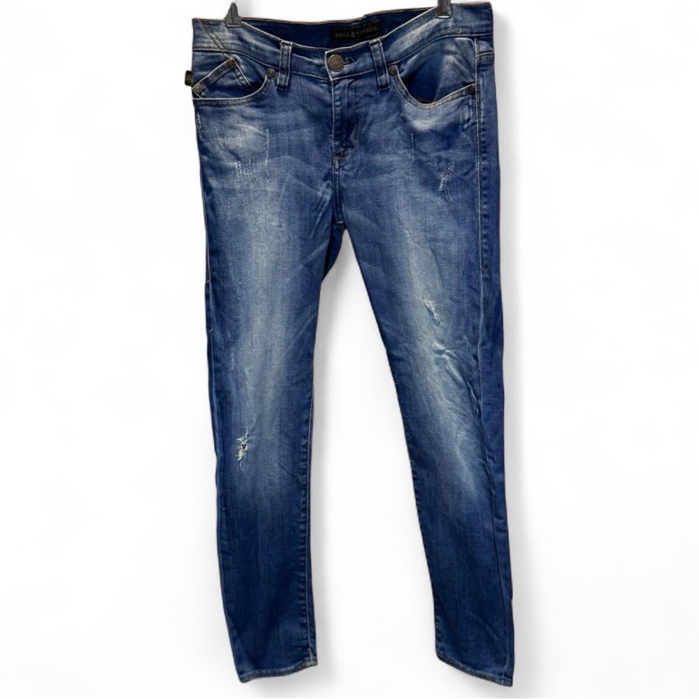 Rock And Republic Jeans 8 Blue Denim Medium Washed Banshee Skinny 32x28 Rise 8.5